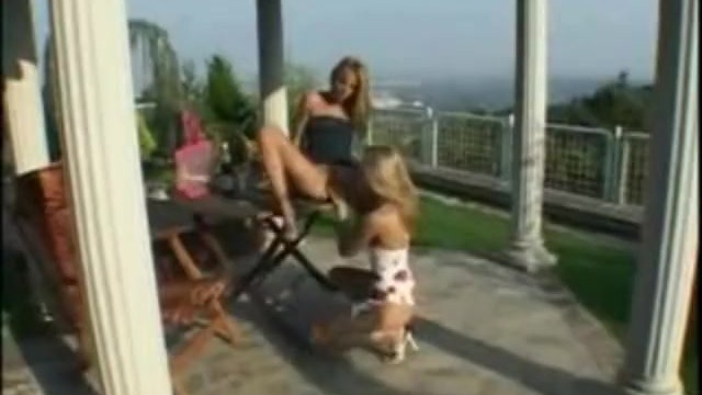 Blonde lesbos play outside with toys - Sandy, Sophie Moone