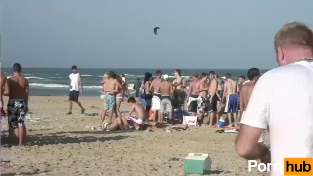 beach;flashing;group;bikinis;dancing;amateur;public;party