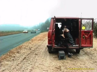 horny whore sucks cock on the_road