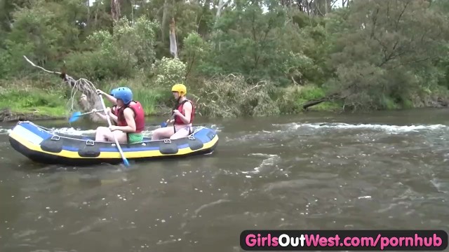 Hairy amateur girl fingered in rafting threesome - AnnaBelle Lee
