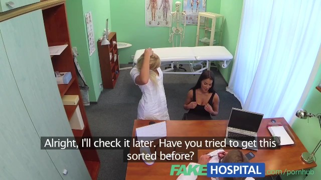 Real womans fake breasts - Fake hospital busty beautiful patient has her big breasts oiled and examine