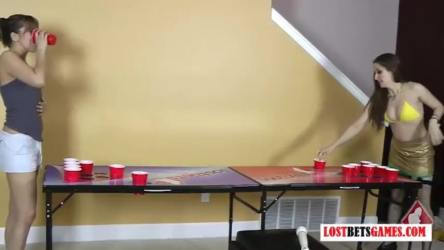 Two beautiful girls play strip  pong - Amber Chase