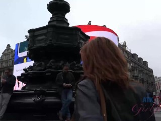 You ride the tube_to Piccadilly circus and Emma is thrilled to see it in pe