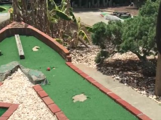 PublicExposed Hot blonde playing PUTT PUTT