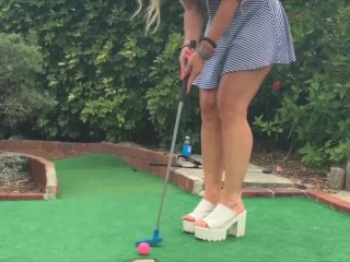 Public Exposed Hot blondeplaying PUTT PUTT