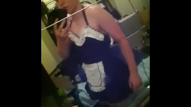 Sissy slut showing off in maid uniform 16