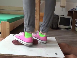 sneakers cockcrushing. Jump stomp trample full weight_on cock ball