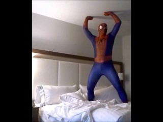 Spiderman on hotel bed