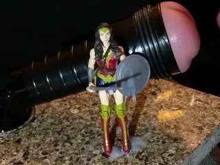 Fleshlight Fuck, Cum on Wonder Woman Figurine. Multiple Cumshots. GalGadot