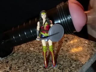 Fleshlight fuck, cum on WonderWoman figurine. Multiple cumshots. Gal Gadot