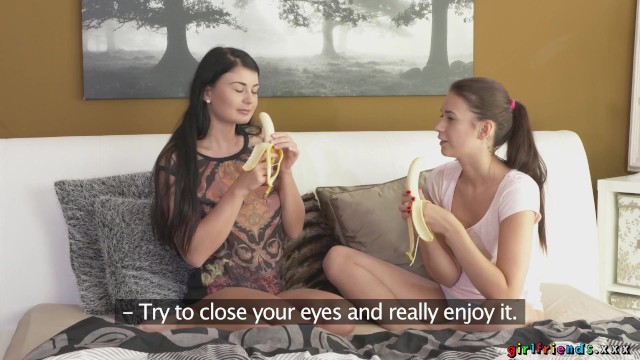 Lucy and Carrie private sucking cock with bananas  - Lucy Li