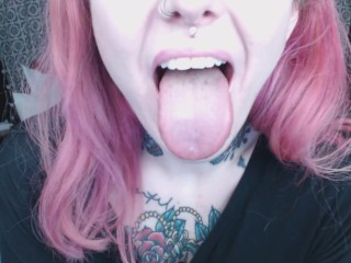 pink haired girl holds mouth wide open for_you )
