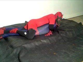 Red And Black Spandex Humps And Cums Spiderman
