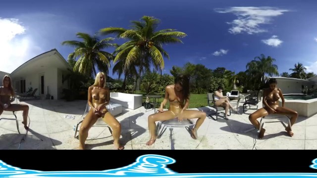 Lesbian Virtual Reality Show, squirting outdoors by the pool - Mia Martinez