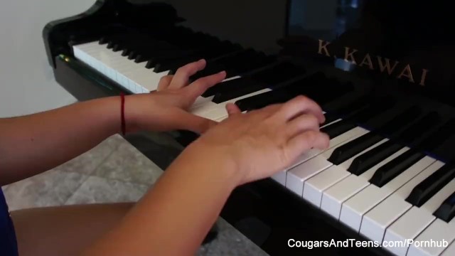 Brunette hottie gets her hairy pussy pleasured by her piano teacher