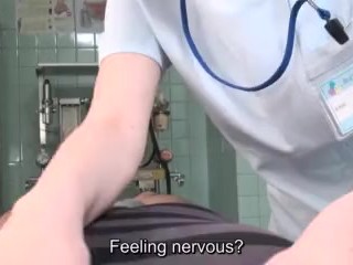 Subtitled CFNM_Japanese female doctor gives patient_handjob