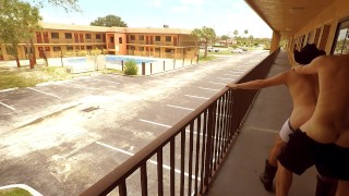 Twolonghorns Fucking On A Risky Bareback Amateur Cowboy's Balcony At A Public Motel