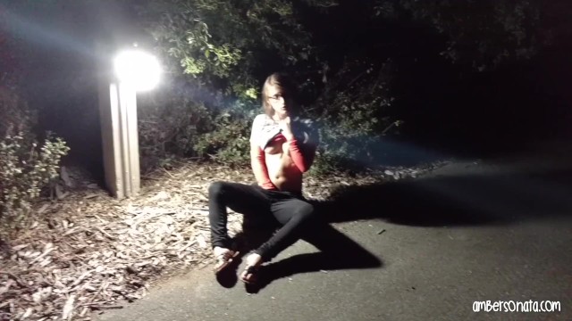 Nightime Fingering on Public Park Pathway