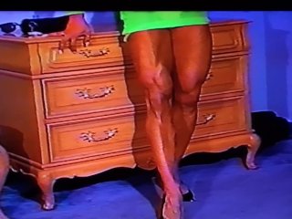 Extreme Muscular Calves Show in Green Dress_and Heels by LDR (CalfQueen)