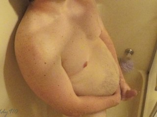 Horny daddy masturbating in the shower while home alone. Huge_cum shot.
