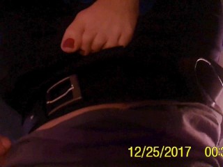 Spicy shoejob_under the table_during xmas dinner, huge cum on perfect feet