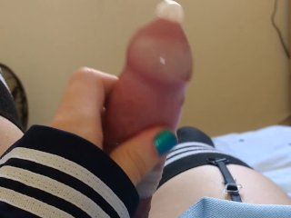 Cute Crossdresser Cums Hands Free, Then Again Into The Same Condom