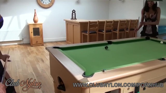 Ebony lesbian babes play pool game loser has to lick pussy and fuck big toy - Alyssa Divine