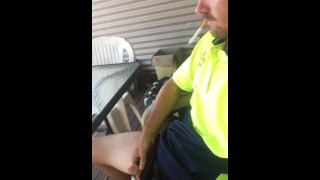 Pissing Aussie Tradie Takes A Soft Piss During A Smoke Break