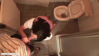 Submissive Busty Amateur Britney Swallows Sucking Cock in the Bathroom