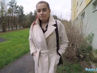 Public Agent Russian student with shaven pussy gets fucked instairwell