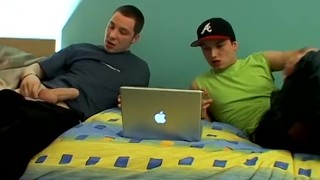 Brunette From Behind A Cigar-Smoking Twink Slams His Friend