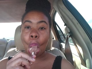 Ebony Big Lips Sucking Ice cream Pop Outside inCar - Cami Creams