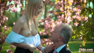 A Young Blonde Moans While Fucking An Old Man Swallowing His Cumshot