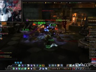 Screen Capture of Video Titled: World of Warcraft Gamer Girl Does Her Best to Heal while Cumming
