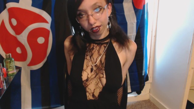 Young Goth Applies Dark Red Lipstick then Plays with her Big Puffy Nipples 9