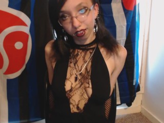 Young Goth Applies Dark_Red Lipstick then Plays with_her Big Puffy Nipples