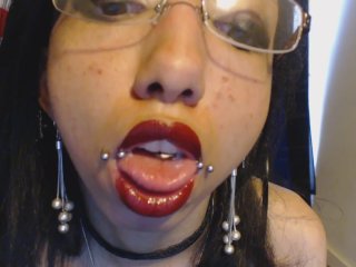 Goth with Red Lipstick Drools a Lot and BlowsSpit Bubbles - SpitFetish