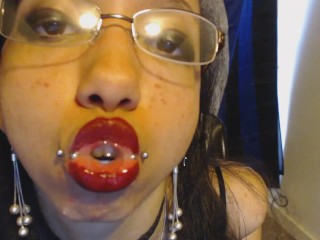 Goth with Red Lipstick Drools_a Lot and Blows_Spit Bubbles - Spit Fetish