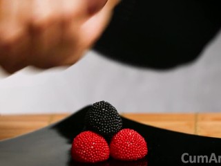 CFNM Handjob + cum on candy berries! (Cum on_food 3)