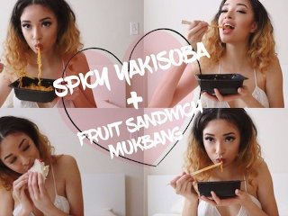 Spicy Yakisoba + Fruit Sandwich Mukbang