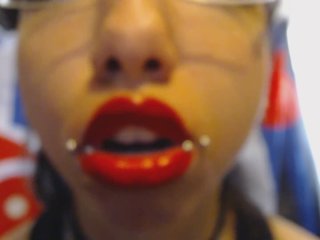 Bright Red Lipstick Drooling A LOT ofSaliva and_Spit