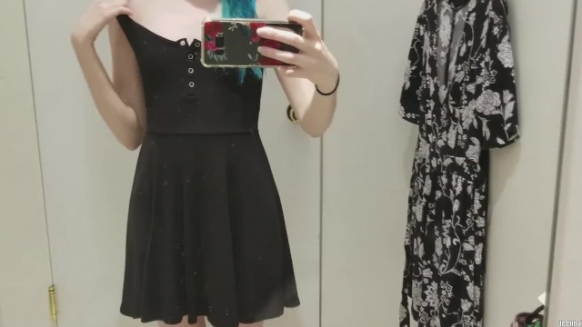 skinny gothic girl taking a selfie at hudson bay dressing room 4