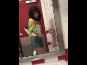 Playing in a fast food restaurant bathroom. I almost got caught