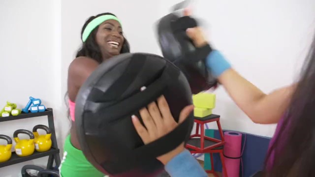 Fitness Rooms Interracial lesbians get a sweat on - Jai James