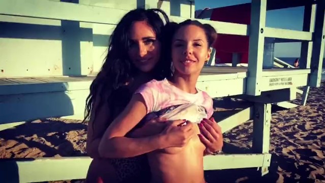 Kiss on the beach with Naomi Woods - Milana Ricci, Naomi Woods
