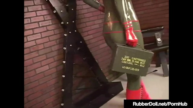 Military Babe RubberDoll Slaps Ruby Luster With Riding Crop! - RubberDoll