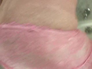Hairy Sissy Wears Panties in the Shower! Wet Clothes, Big Ass! Soapy!