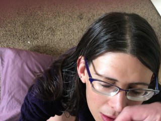 Wife in turtleneck sweater sucking cock with massive facial- viewerrequest