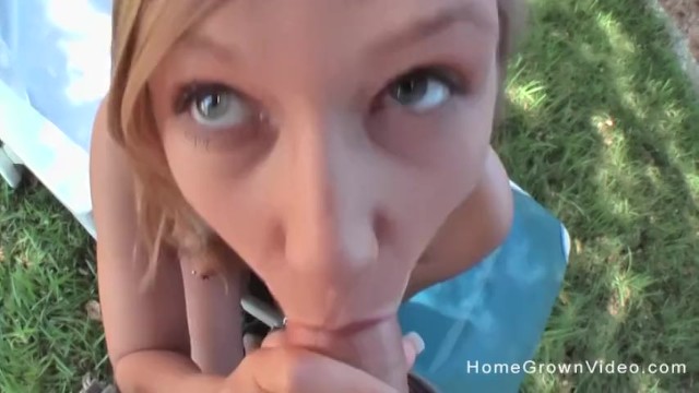 Amateur blonde masturbates then fucked outside by a big cock 9