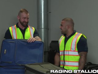 Two Fetish Baggage Claimers Find Toys In Suitcase & Use Them!